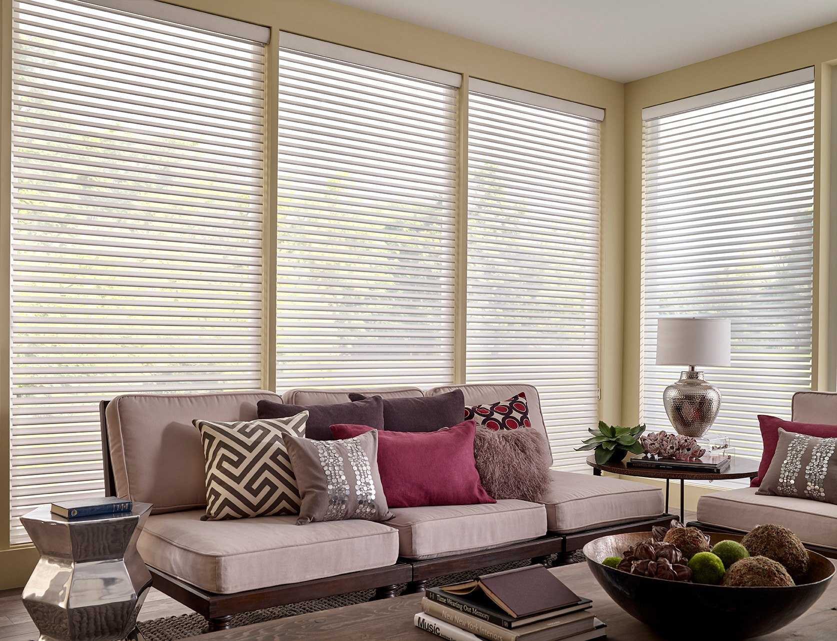 Custom sheer blinds in a modern living room