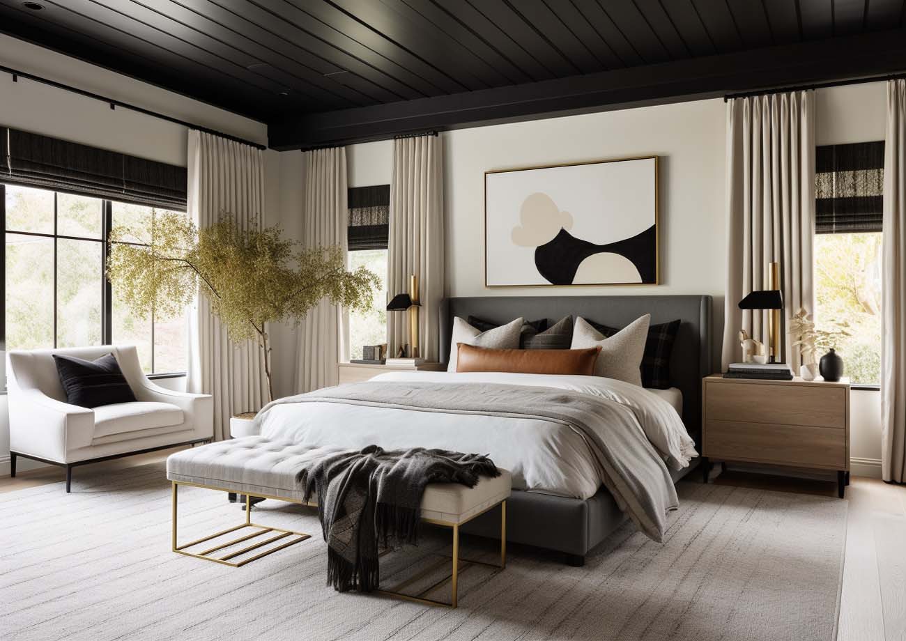 Neutral drapery in a luxury bedroom