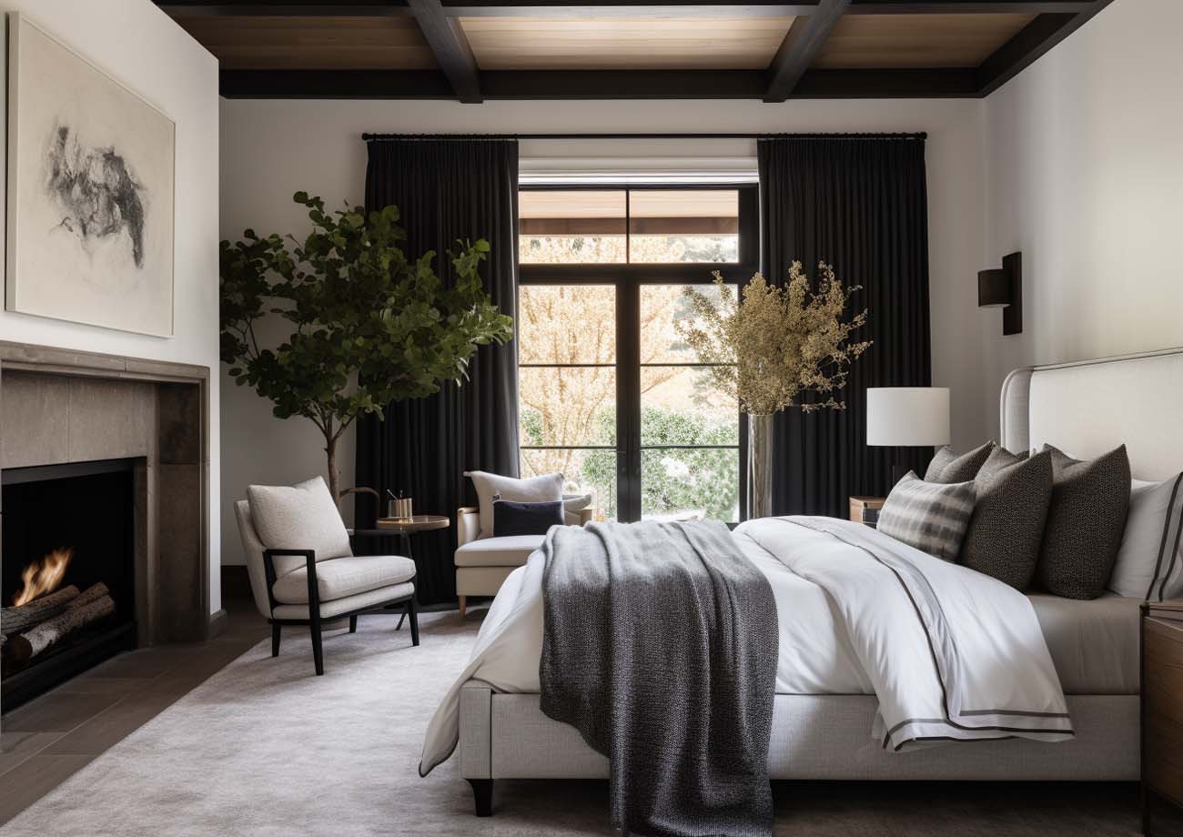 Bright living room with full-length drapery