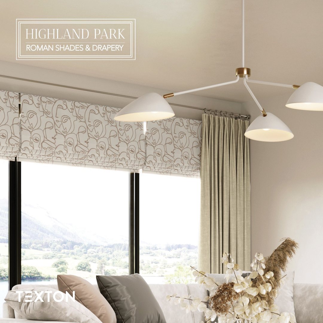 Drapery and roman shade layered in a dining space