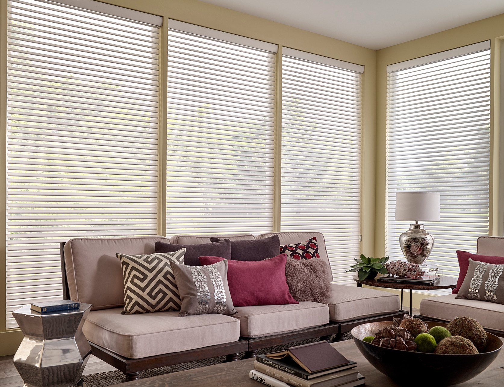 Custom sheer blinds in a modern living room