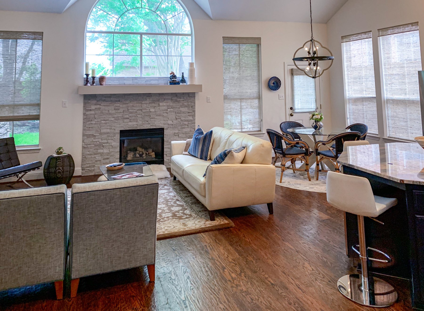 Woven shades in a residential living room