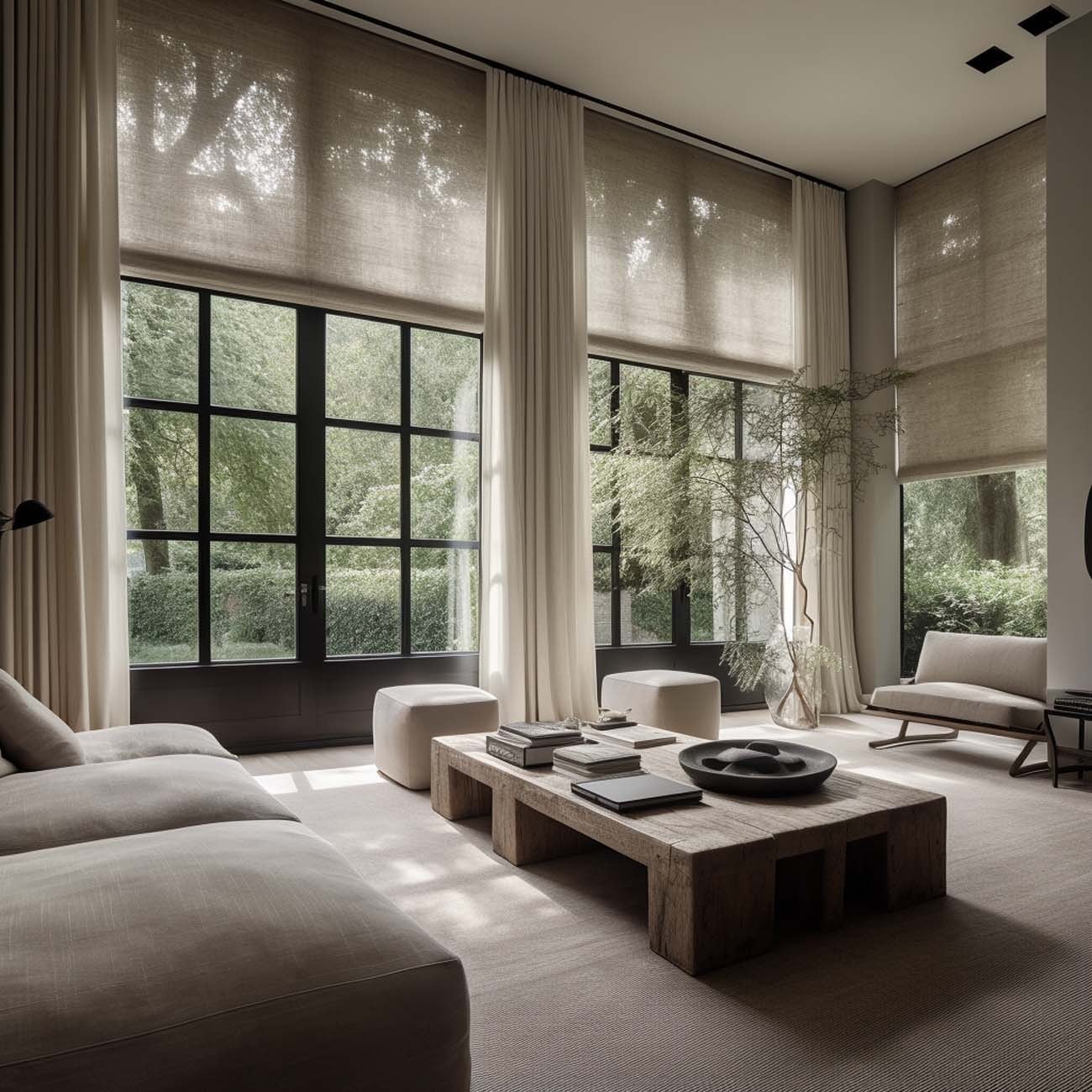 Roman shade in a soft bedroom setting