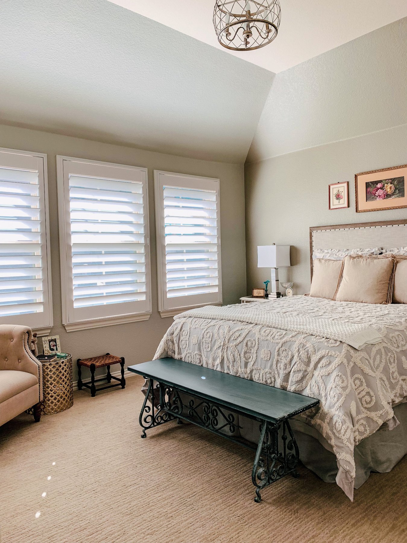 Custom shutters in a bedroom installation